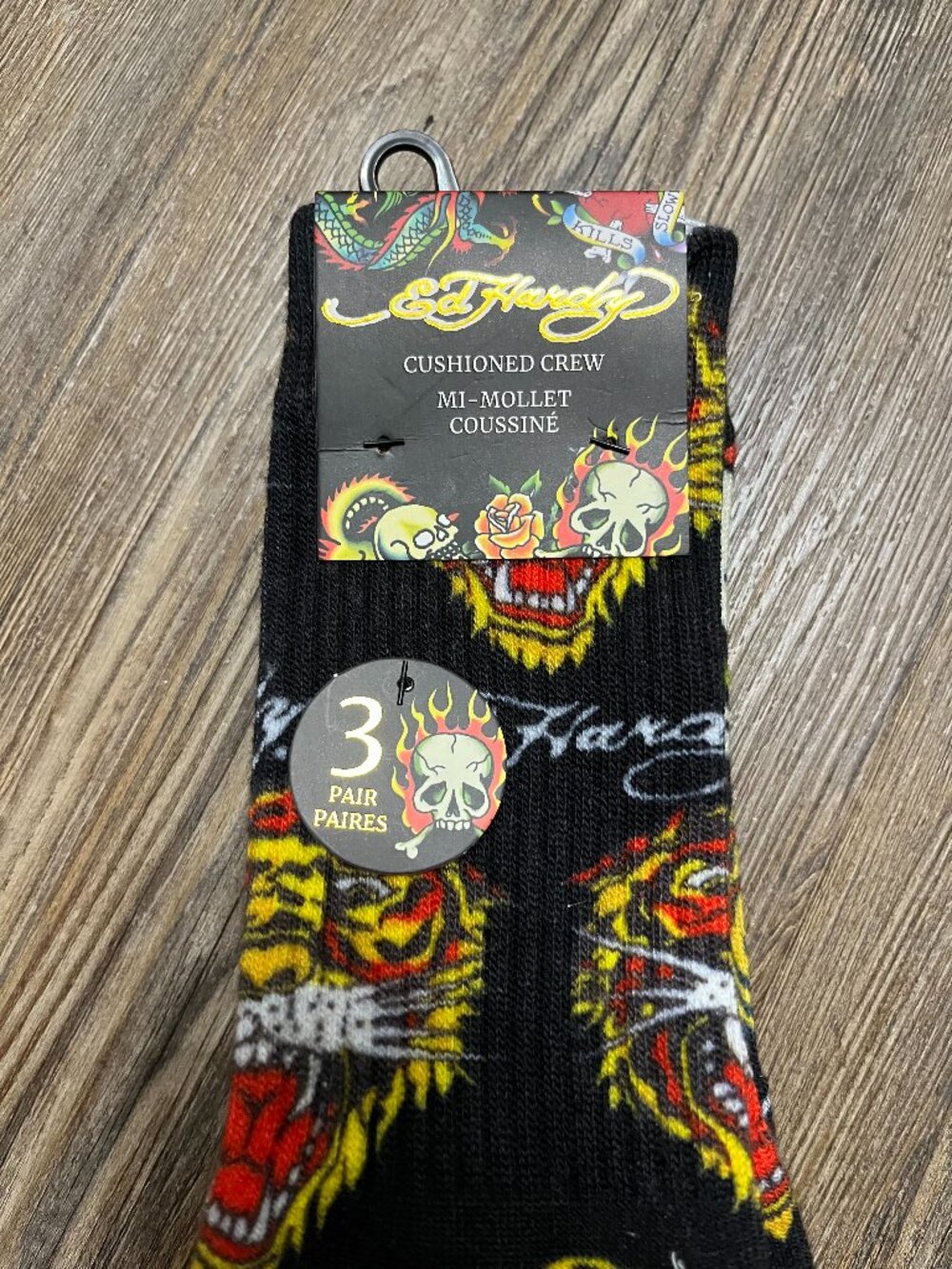 3 Pairs Of Ed Hardy Cushioned Crew Socks - Brand New - Men's Size 6-12